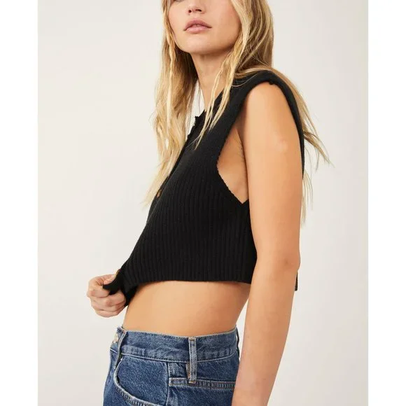 🎉LAST CHANCE🎉 FREE PEOPLE Naiome Micro Vest / Black - Picture 2 of 8